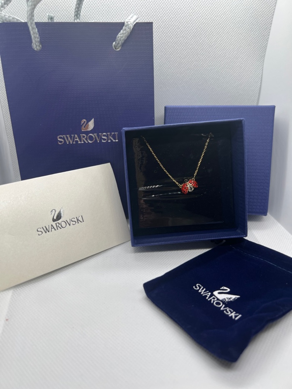 Swarovski Gold-Tone Necklace with Red Ladybug Crystal Pendant